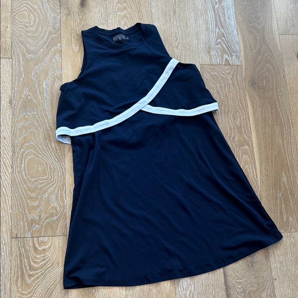 Duffield Lane Navy Blue and White Cotton Shift Dress Size Large